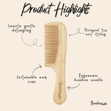 Bamboo Wide Tooth Comb with Handle | Pointed Tips